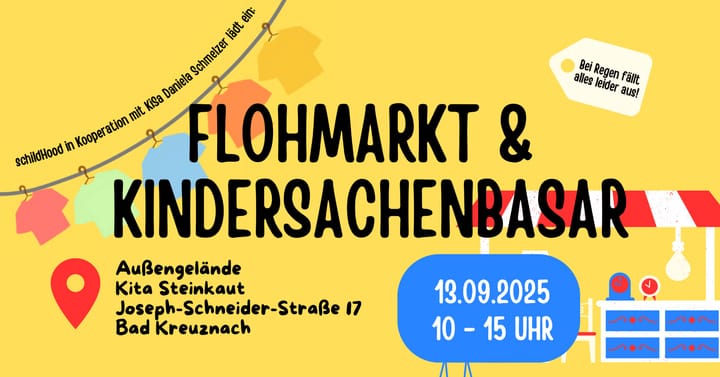 Flohmarkt und Kindersachenbasar am 13.09.2025 10 bis 15 Uhr. Außengelände Kita Steinkaut, Joseph-Schneider-Straße 17, Bad Kreuzanch